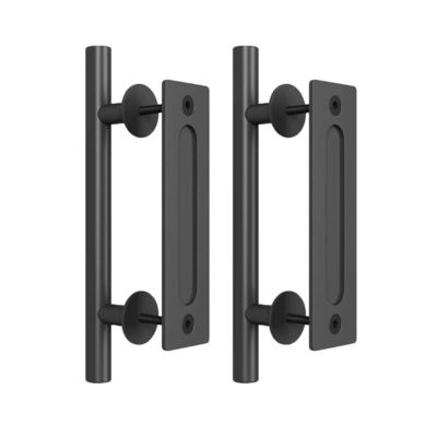 Heavy Duty Powder Coat Flush Pull Barn Door Knobs Black Finish Industrial Hardware Kit