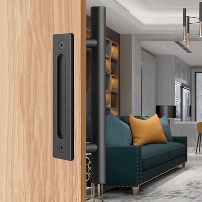 Heavy Duty Powder Coat Flush Pull Barn Door Knobs Black Finish Industrial Hardware Kit